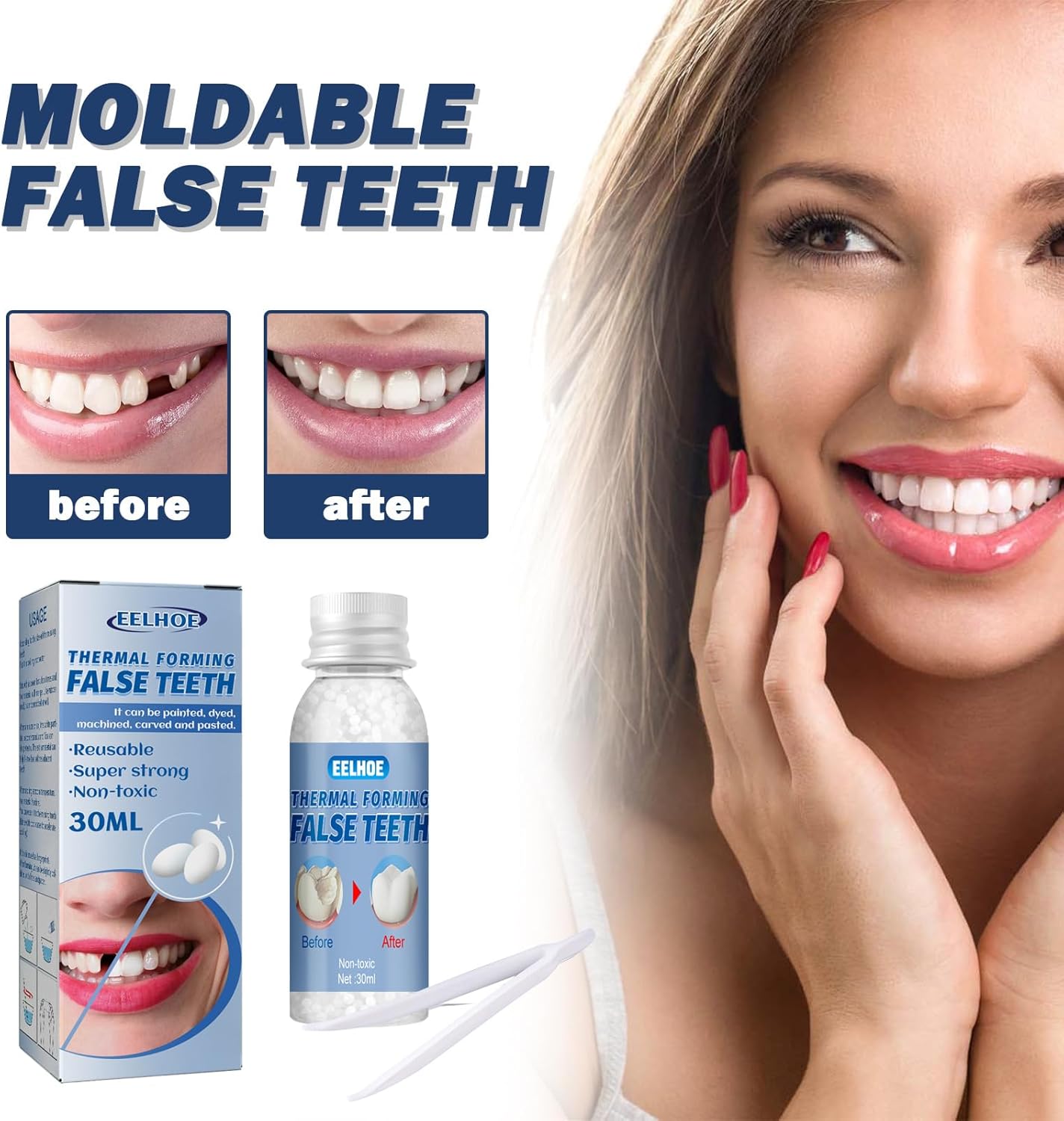 Eelhoe Thermal Forming False Teeth – DIY Temporary Tooth Replacement 🛠️🦷